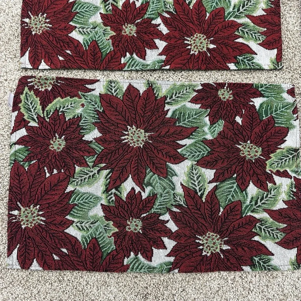 Set / Lot Of 10 Christmas Placemats Tapestry Poinsettias Red Flowers 18.5